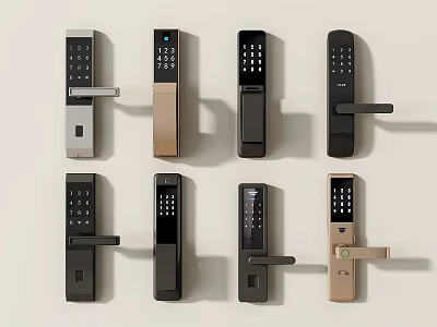 Modern Smart Door Handles With Keypad In Various Contemporary Styles And Colors 3d model