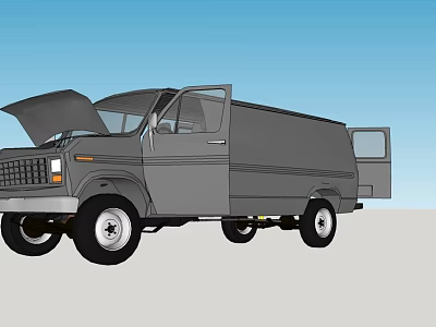 Gray Van With Open Hood And Side Door For Maintenance Or Loading 3d model