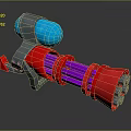 Sci Fi Weapon Design With Red Cylinder Purple Components Silver Accents And Blue Glowing Part