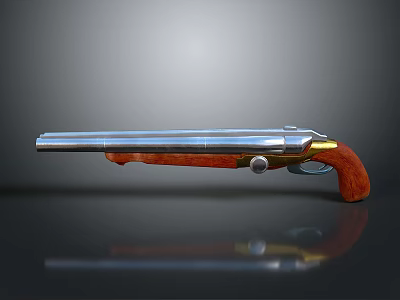 Vintage Weapon Design With Silver Barrel Wooden Grip And Gold Accents 3d model