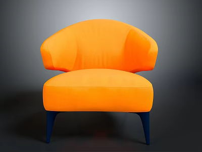 Orange Upholstered Chair With Curved Backrest Armrests And Dark Blue Legs 3d model