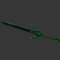 Decorative Green Sword With Long Blade Purple Wrapped Hilt And Fantasy Design