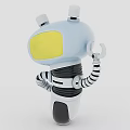 Light Blue Robot Doll Featuring Yellow Eyes Black Striped Arms And Antennas