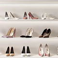 Trendy High Heel Shoes Displayed On Multi Layer Shelves Featuring Various Colors Styles And Designs