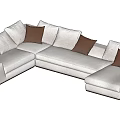 Modern Light Gray Sectional Sofa With Brown Accent Pillows And Multi-seat Design 3d model