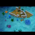 Underwater Scene With Sunken Wooden Ship Starfish Corals And Seaweed