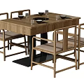 Chinese Style Wooden Dining Table Set With Four Chairs And Tabletop Bowls Cups