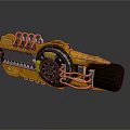 Futuristic Sci Fi Weapon With Yellow Body Blue Glowing Elements And Copper Pipes 3d model