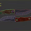 Double Knife Weapon With Metal Blades And Red Wooden Handles