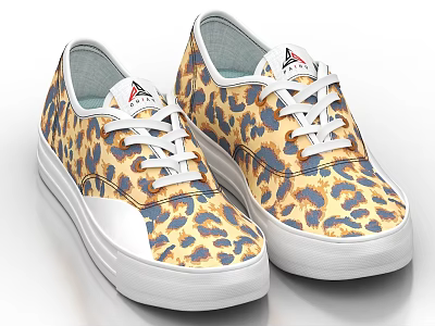 Stylish Leopard Print Shoes With Yellow Blue Spots White Laces Soles And Tongue Logo 3d model