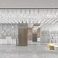 Modern School Lobby Interior With Crystal Chandelier Wall Decorations Marble Floor Seating Area And Plants