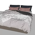 Minimalist Double Bed With Striped Bedspread And Soft Pillows In Modern Bedroom
