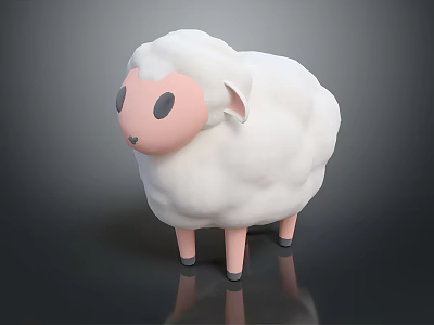 Cartoon Sheep Character 3D Model With White Wool Pink Face Legs And Black Eyes 3d model