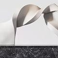 Modern Abstract Sculpture Carving With White Brown Curved Twisted Shapes On Pedestal Base