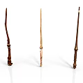 Three Different Designed Wooden Magic Wands With Intricate Handle Carvings And Details