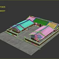 Traditional Chinese Courtyard House With Red Tiled Roofs Brick Walls And Green Plants Structure