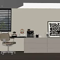 Minimalist Modern Home Office Desk With White Chair Coffee Machine Office Supplies And Decorative Artwork