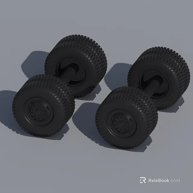 Black Textured Dumbbells With Wheel Shaped Weight Plates For Fitness Training 3d model 