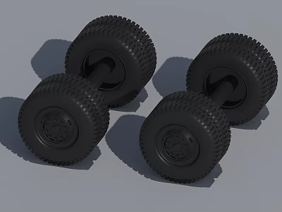 Black Textured Dumbbells With Wheel Shaped Weight Plates For Fitness Training 3d model
