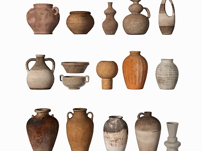 Ceramic Vessels Collection With Handled Jars Round Pots And Textured Terracotta Vases 3d model