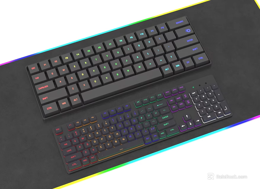 Dual Computer Keyboards With RGB Backlit Multicolor Lighting For Gaming Or Office 3d model