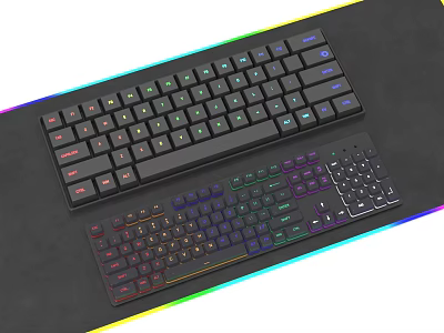 Dual Computer Keyboards With RGB Backlit Multicolor Lighting For Gaming Or Office 3d model