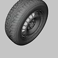 Worn Car Tire With Deep Tread And Rusty Metal Rim On Gray Background