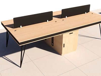 Modern Office Desk With Wooden Top Black Dividers And Matching Storage Cabinet 3d model