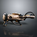 Futuristic Sci Fi Weapon With Gold And White Intricate Mechanical Structure And Grip Design