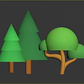 Green Layered Tree Shaped Plants With Orange Trunks In Stylized Design 3d model