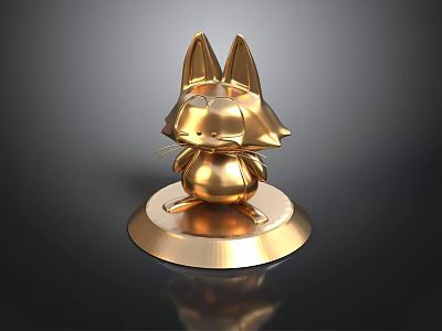 Golden Cat Shaped Decorative Sculpture With Round Base On Black Background 3d model