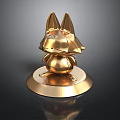 Golden Cat Shaped Decorative Sculpture With Round Base On Black Background