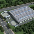 Large Industrial Factory Building With Flat Roof Surrounded by Greenery Roads and Entrance Area