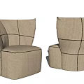 Modern Beige Linen Single Seater Sofa With Grid Pattern Black Stitching Design 3d model