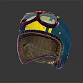 Vintage Style Motorcycle Helmet With Blue Yellow Design And Brown Padding