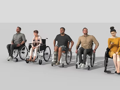 Group of Diverse People in Wheelchairs Sitting Calmly in Neutral Environment 3d model