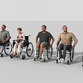 Group of Diverse People in Wheelchairs Sitting Calmly in Neutral Environment