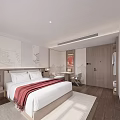Modern Hotel Guest Room Interior With Comfortable Bed TV Desk Chair And Soft Lighting