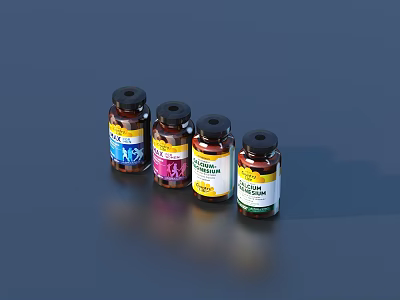 Assorted Vitamin Supplement Bottles with A C D E Nutrient Labels 3d model