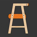 Modern Minimalist Chair With Light Wooden Frame And Orange Padded Seat Armrests