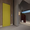 Modern Elevator Hallway Interior With Wooden Wall Gray Wall Panel Wall Light And Green Plant