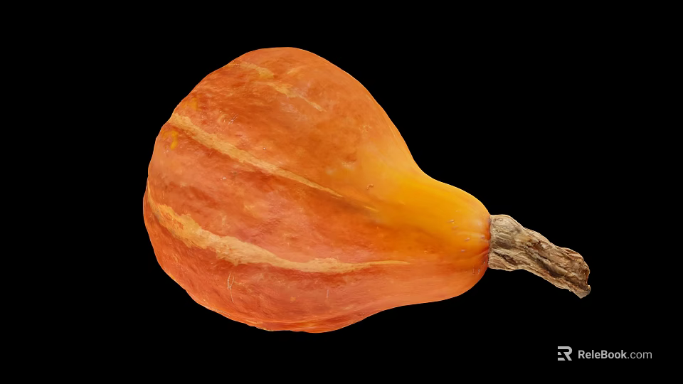 Fresh Ripe Orange Whole Pumpkin With Striped Skin And Natural Stem 3d model 
