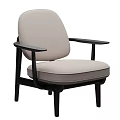 Modern Upholstered Armchair With Beige Seat And Back Cushion And Dark Wooden Arms Legs