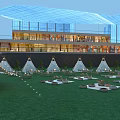 Bright Commercial Street With Glass Roof Hanging Lights And Spacious Plaza Ground