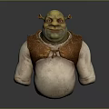 3D Monster Character With Green Skin Small Horns Brown Vest Round Body And Funny Expression