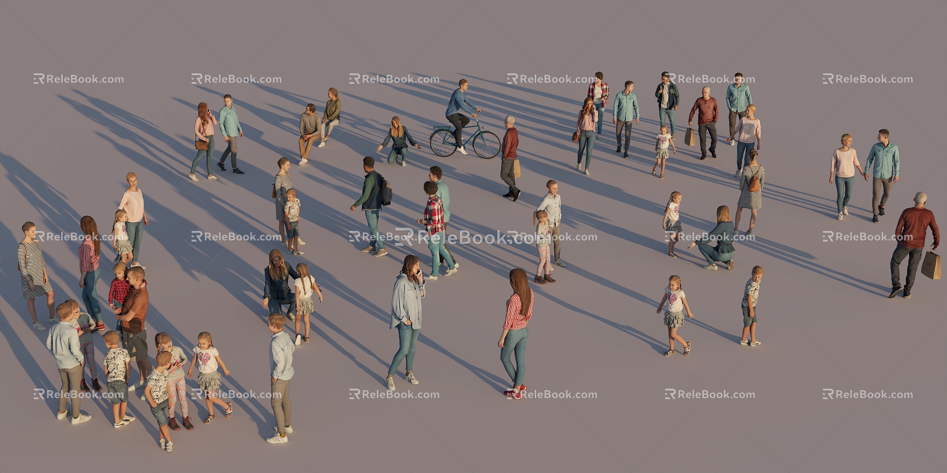 Modern leisure crowd cycling children 3d model