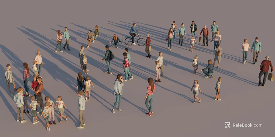 Large Group of People Walking Standing and Moving in Open Area Casually 3d model 