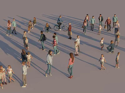 Modern leisure crowd cycling children 3d model