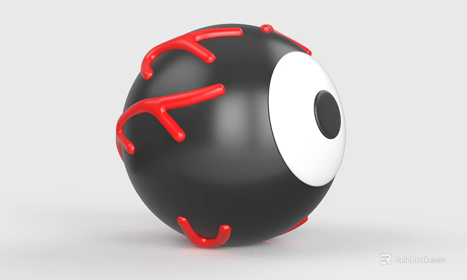 Black Spherical Decorative Ornament Set with Red Accents and Eye Design for Home Decor 3d model 