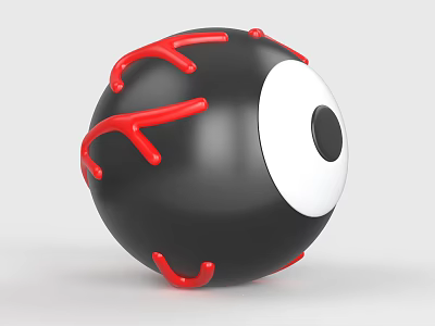 Black Spherical Decorative Ornament Set with Red Accents and Eye Design for Home Decor 3d model